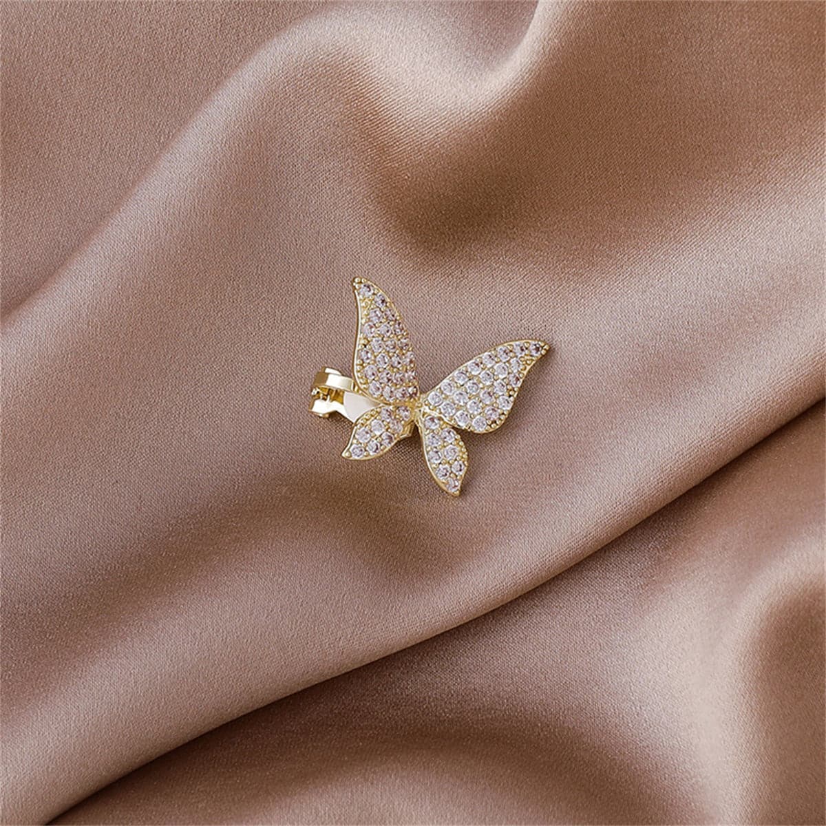 Cubic Zirconia and 18K Gold-Plated Butterfly Ear Cuffs, gold earrings for women, elegant gift for her, detail close-up