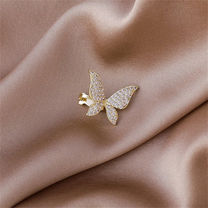 Cubic Zirconia and 18K Gold-Plated Butterfly Ear Cuffs, gold earrings for women, elegant gift for her, detail close-up
