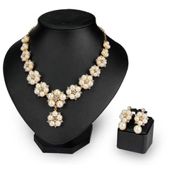Pearl & Cubic Zirconia 18K Gold-Plated Floral Statement Necklace Set