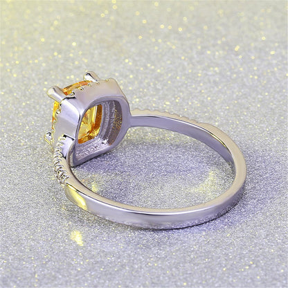 Yellow Crystal and Silver-Plated Square-Cut Ring, silver statement rings for women, vintage-inspired design, styled look