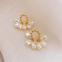 Pearl & Goldtone Cluster Drop Earrings