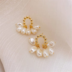 Pearl & 18K Gold-Plated Cluster Drop Earrings