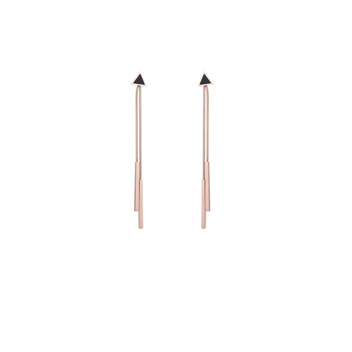 18K Rose Gold-Plated and Black Triangle and Tassel Drop Earrings, rose gold drop earrings for women, styled look