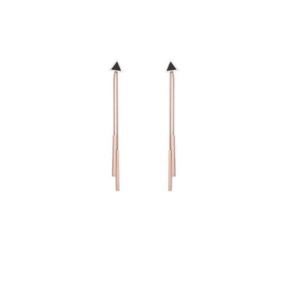18K Rose Gold-Plated and Black Triangle and Tassel Drop Earrings, rose gold drop earrings for women, styled look