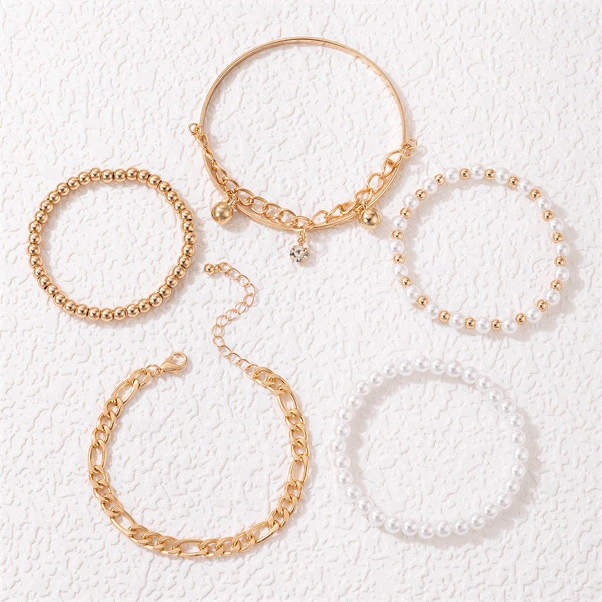 Cubic Zirconia & Pearl 18K Gold-Plated Beaded Stretch Bracelet Set