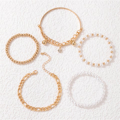 Cubic Zirconia & Pearl 18K Gold-Plated Beaded Stretch Bracelet Set