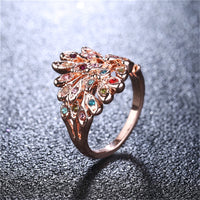 Cubic Zirconia & 18k Rose Gold-Plated Peacock Feather Ring - streetregion