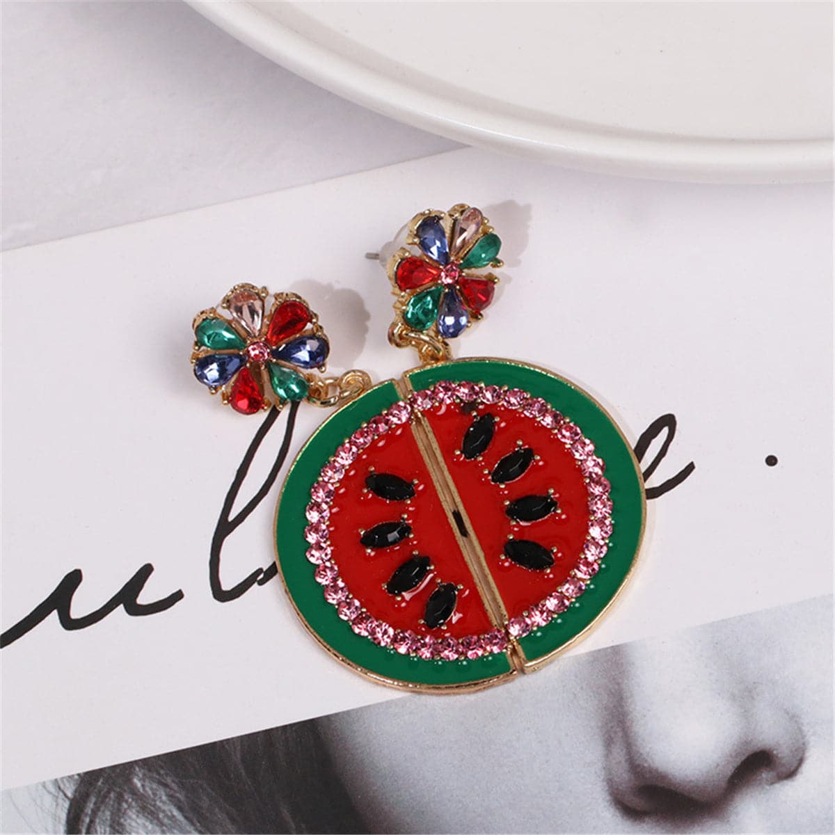Crystal & Cubic Zirconia Watermelon Drop Earrings