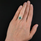 Green Cubic Zirconia & Silvertone Vintage-Inspired Rhombus Ring