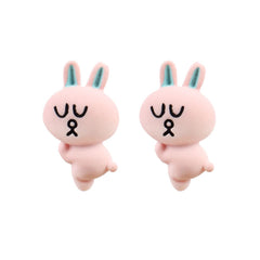 Pink & Silver-Plated Cartoon Rabbit Stud Earrings