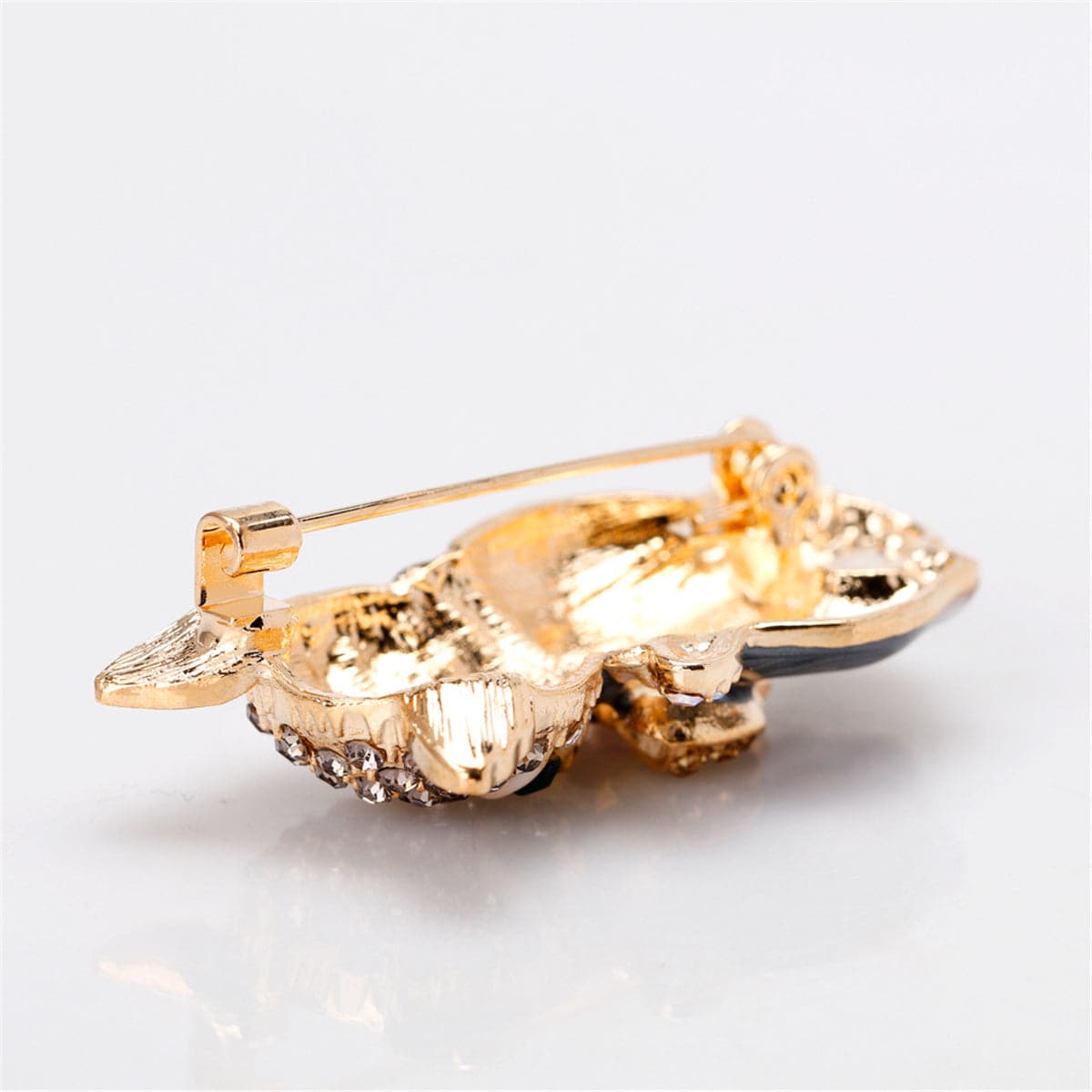 Cubic Zirconia & 18K Gold-Plated Kitty Brooch
