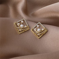 Pearl & Cubic Zirconia Pavé Abstract Square Stud Earrings