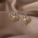 Pearl & Cubic Zirconia Pavé Abstract Square Stud Earrings