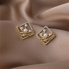 Pearl & Cubic Zirconia Pavé Abstract Square Stud Earrings
