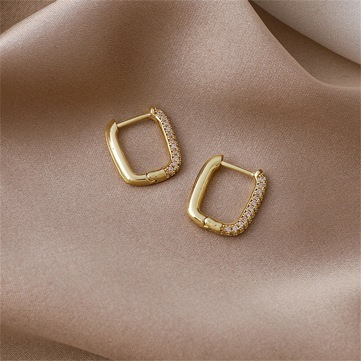 Cubic Zirconia & 18K Gold-Plated Square Huggie Earrings