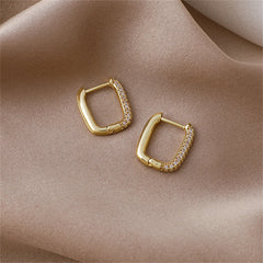 Cubic Zirconia & 18K Gold-Plated Square Huggie Earrings