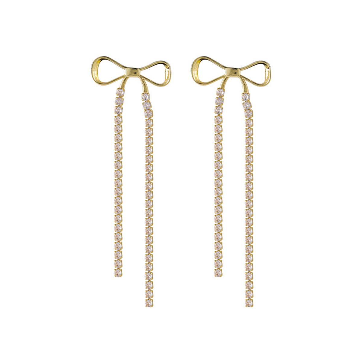 Cubic Zirconia & 18K Gold-Plated Bow Tassel Drop Earrings
