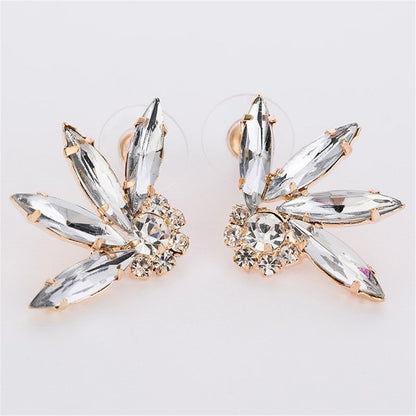 Crystal and Cubic Zirconia 18K Gold-Plated Stud Earrings, gold stud earrings for women, botanical inspired, front view