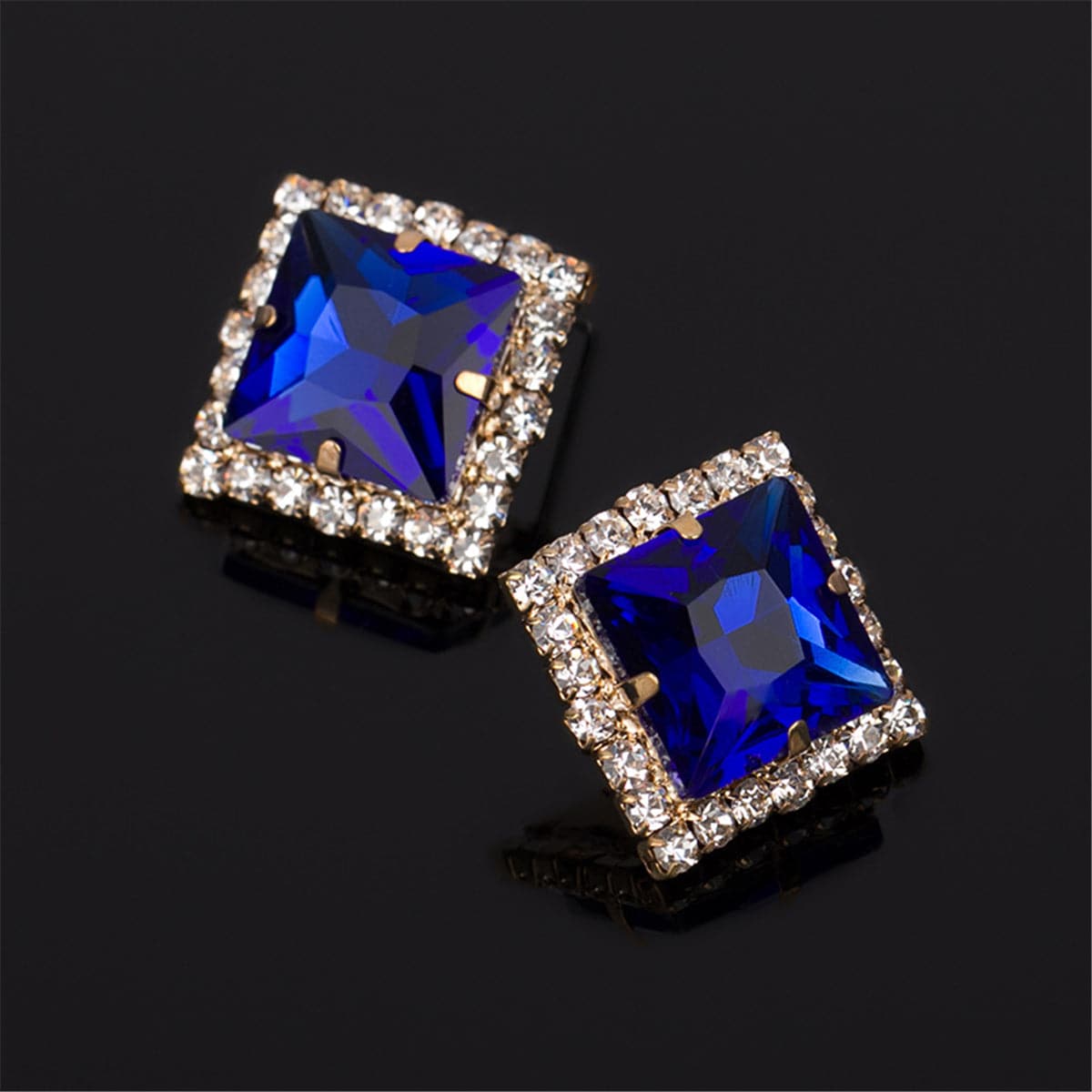 Blue Crystal & Cubic Zirconia 18K Gold-Plated Square Stud Earrings