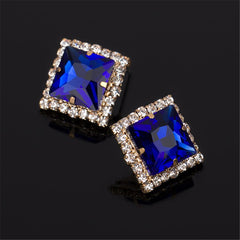 Blue Crystal & Cubic Zirconia 18K Gold-Plated Square Stud Earrings