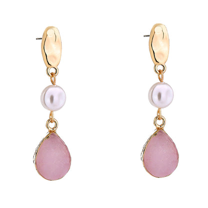 Pearl and Pink Resin 18K Gold-Plated Drop Earrings, gold drop earrings for women, everyday style, lifestyle look