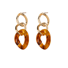 Amber Resin & 18K Gold-Plated Curb Chain Drop Earring