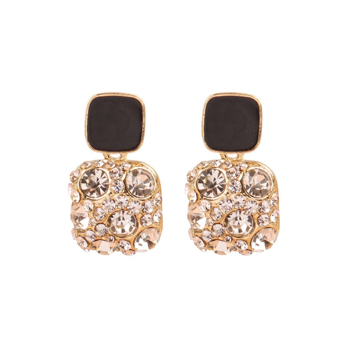 Cubic Zirconia and Black Square Drop Earrings, stud earrings for women, elegant gift for her, front view