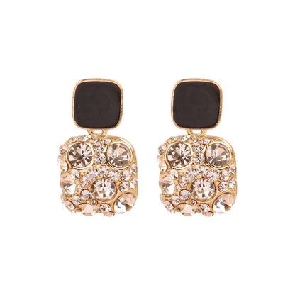 Cubic Zirconia and Black Square Drop Earrings, stud earrings for women, elegant gift for her, front view