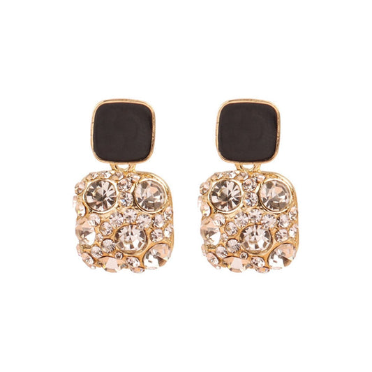 Cubic Zirconia and Black Square Drop Earrings, stud earrings for women, elegant gift for her, front view