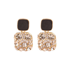 Cubic Zirconia & Black Square Drop Earrings
