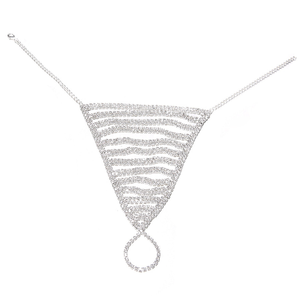 Cubic Zirconia & Silver-Plated Layered Triangle Ankle-To-Toe Ring Anklet