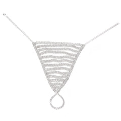 Cubic Zirconia & Silver-Plated Layered Triangle Ankle-To-Toe Ring Anklet
