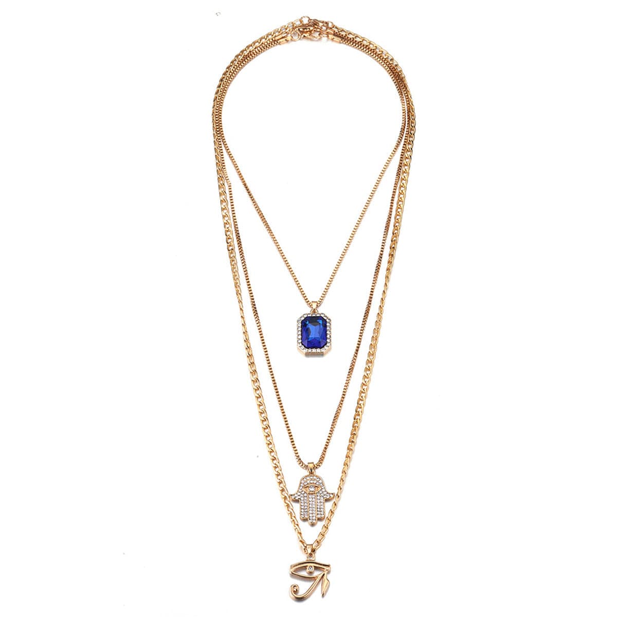 Crystal and Cubic Zirconia Hamsa Pendant Layered Necklace, pendant necklace for women, everyday style, lifestyle look