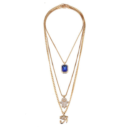 Crystal and Cubic Zirconia Hamsa Pendant Layered Necklace, pendant necklace for women, everyday style, lifestyle look