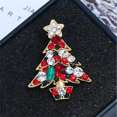 Red & Green Cubic Zirconia 18K Gold-Plated Christmas Tree Brooch