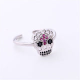 Cubic Zirconia & Silvertone Sugar Skull Open Ring