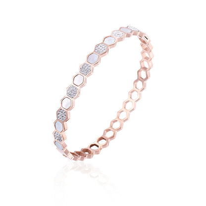 Cubic Zirconia and Shell Honeycomb Bangle, bangle bracelet, vintage-inspired design, detail close-up