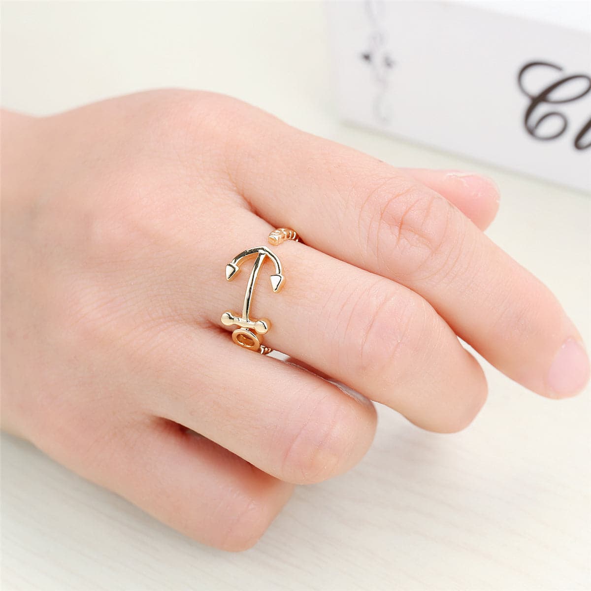 18K Gold-Plated Anchor Open Bypass Ring, jewelry gift sets for women, everyday style, styled look
