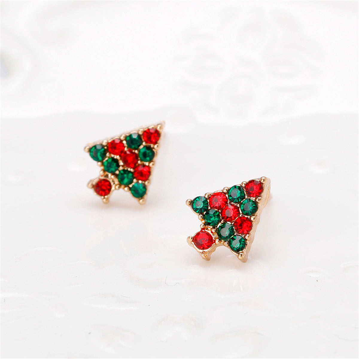 Red & Green Cubic Zirconia 18K Gold-Plated Tree Stud Earrings