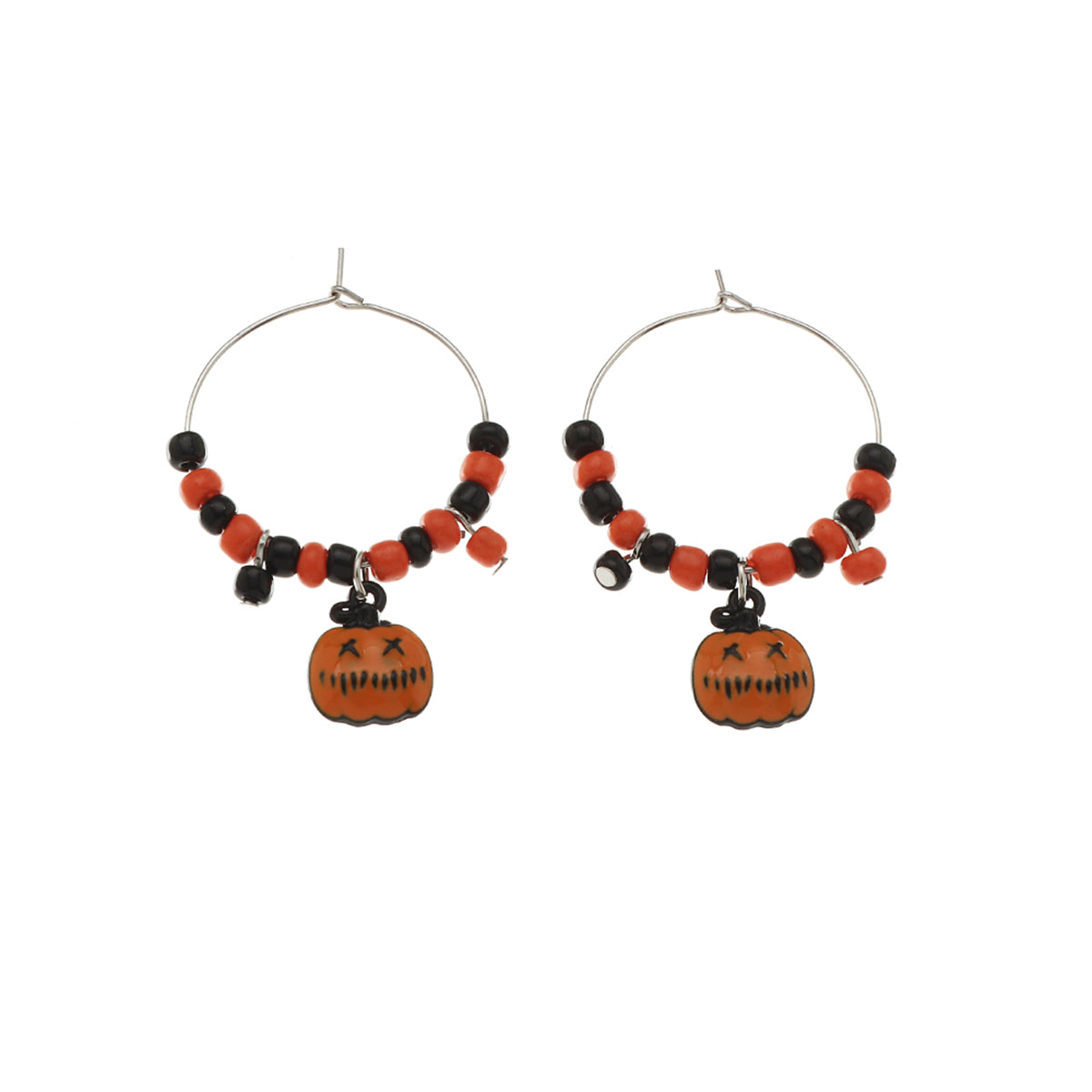 Orange Howlite and Silver-Plated Pumpkin Huggie Earrings, silver huggie earrings, vintage-inspired design, side view