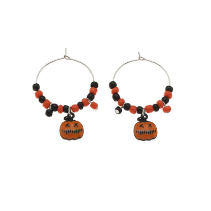 Orange Howlite and Silver-Plated Pumpkin Huggie Earrings, silver huggie earrings, vintage-inspired design, side view