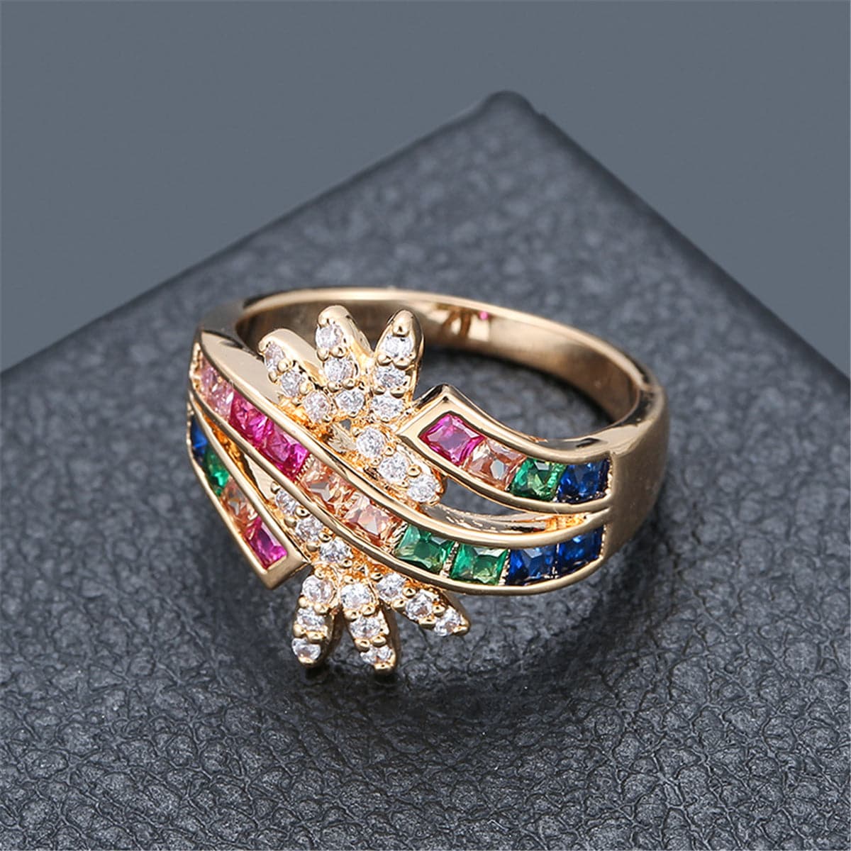 Rainbow Crystal & Cubic Zirconia Crown Ring