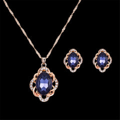 Blue & 18K Rose Gold-Plated Oval Pendant Necklace & Stud Earrings