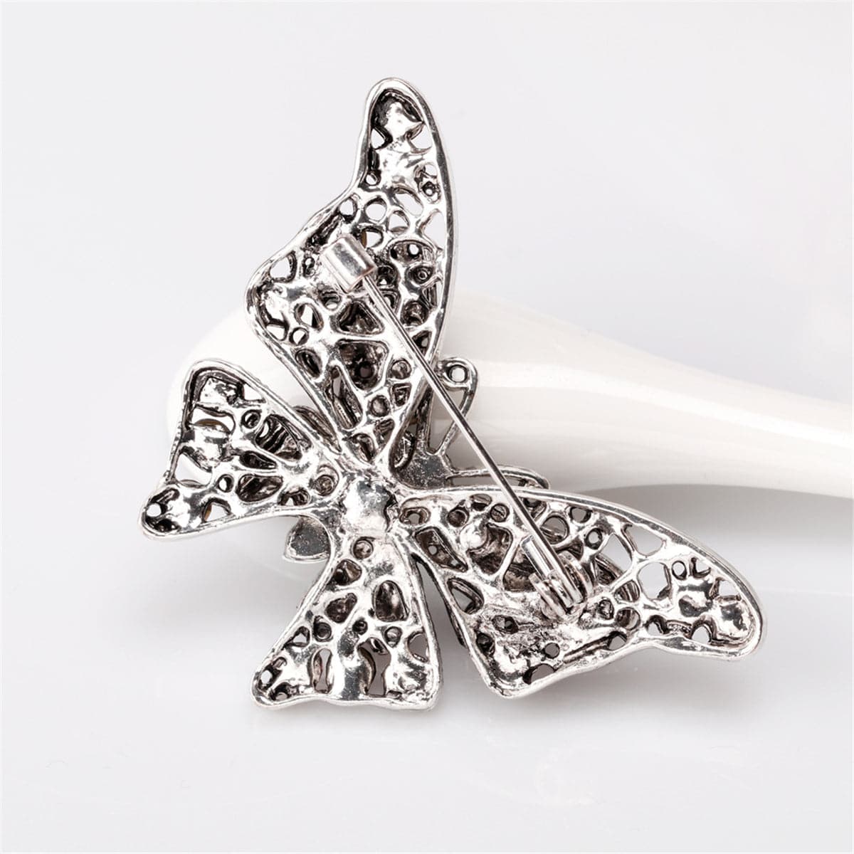 Pink Cubic Zirconia & Silver-Plated Butterfly Brooch
