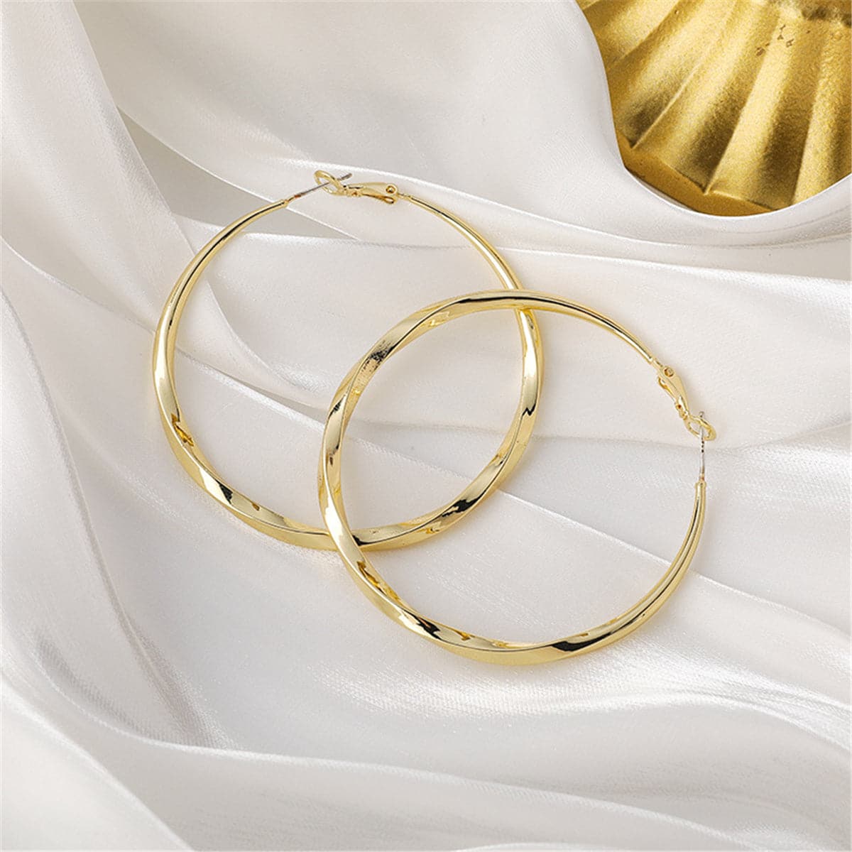 18K Gold-Plated Twisted Hoop Earrings, vintage-inspired design, side view
