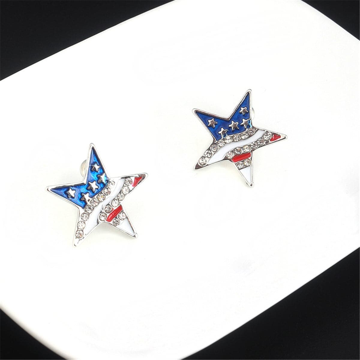 cubic zirconia & Silver-Plated American Flag Star Stud Earrings - streetregion