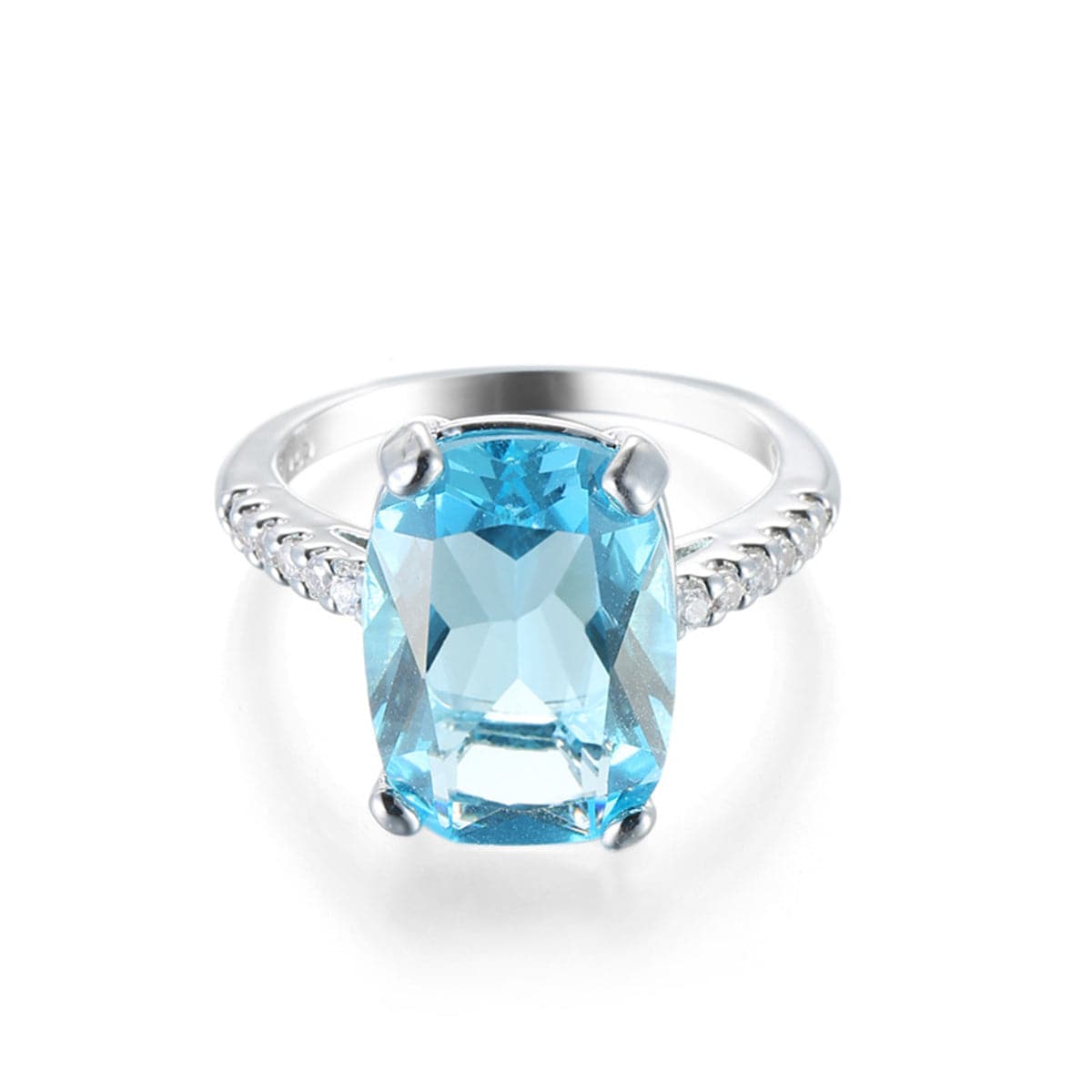 Blue Crystal & Silver-Plated Radiant-Cut Ring