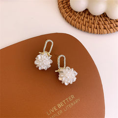 White Pearl & Cubic Zirconia Pavé Knot Floral Drop Earrings