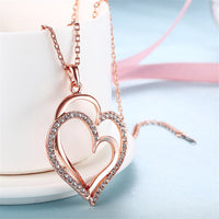 Crystal & 18k Rose Gold-Plated Double-Heart Pendant Necklace - streetregion