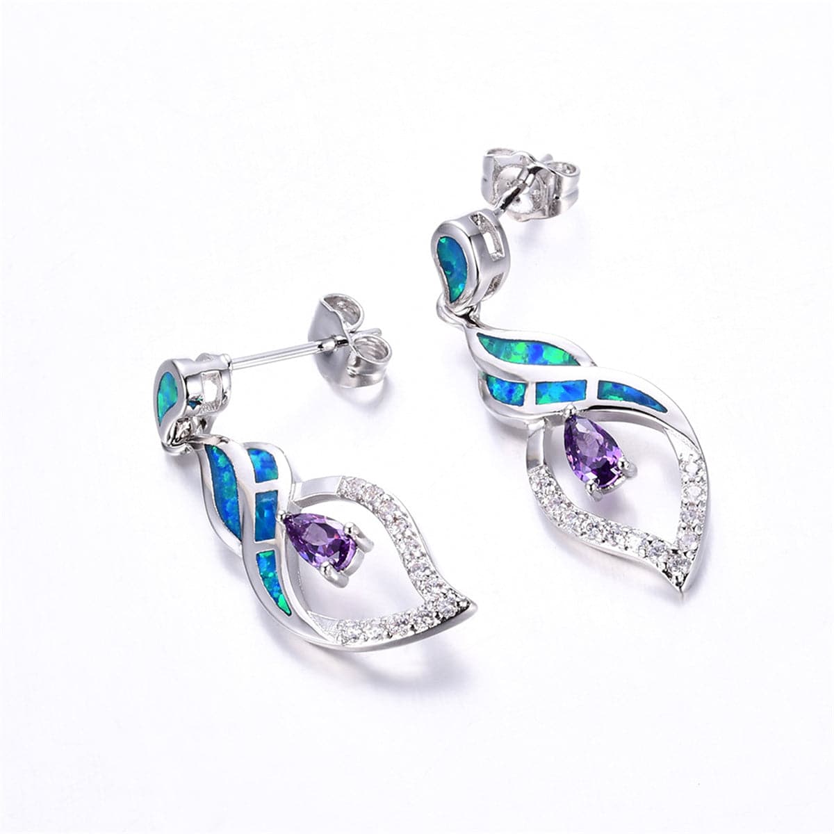 Blue Opal & Fine Silver-Plated Drop Earrings - streetregion